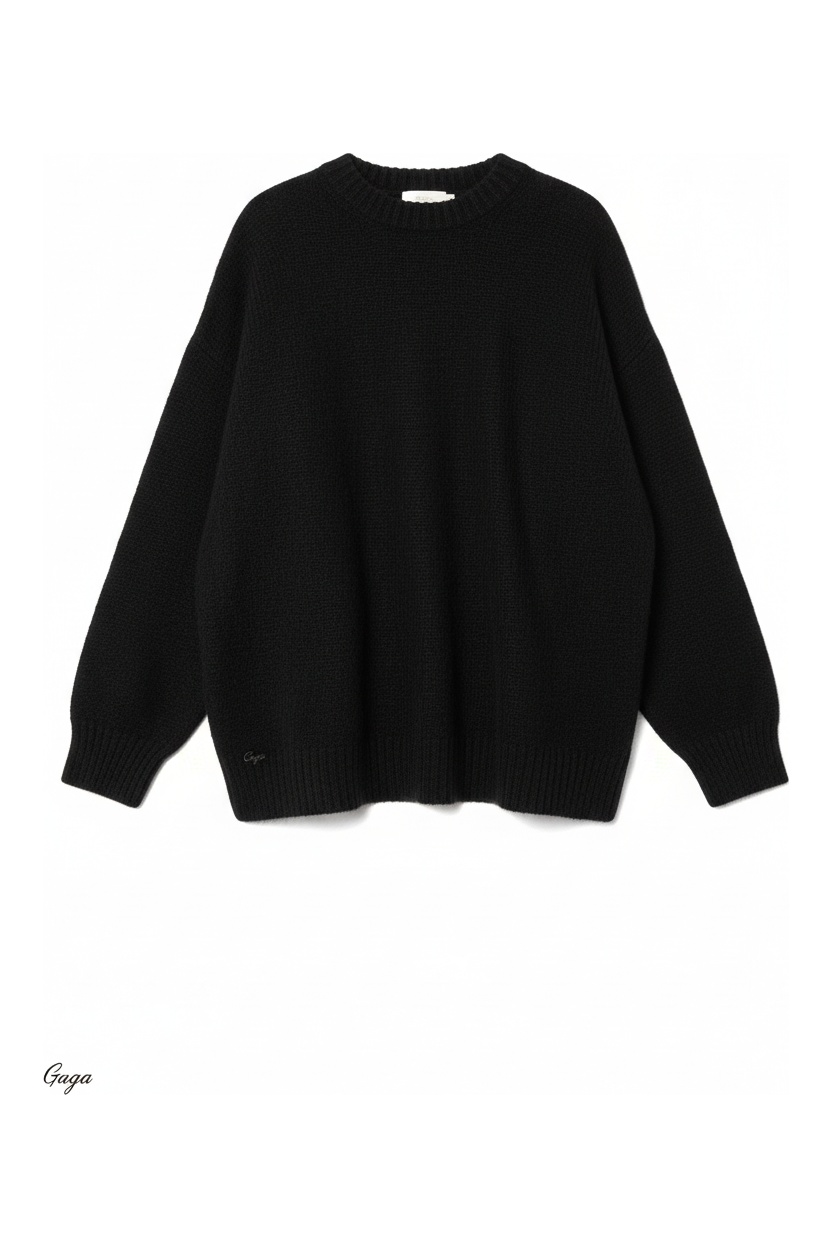Oversized Black Knit Sweater with Ribbed Details photo 1