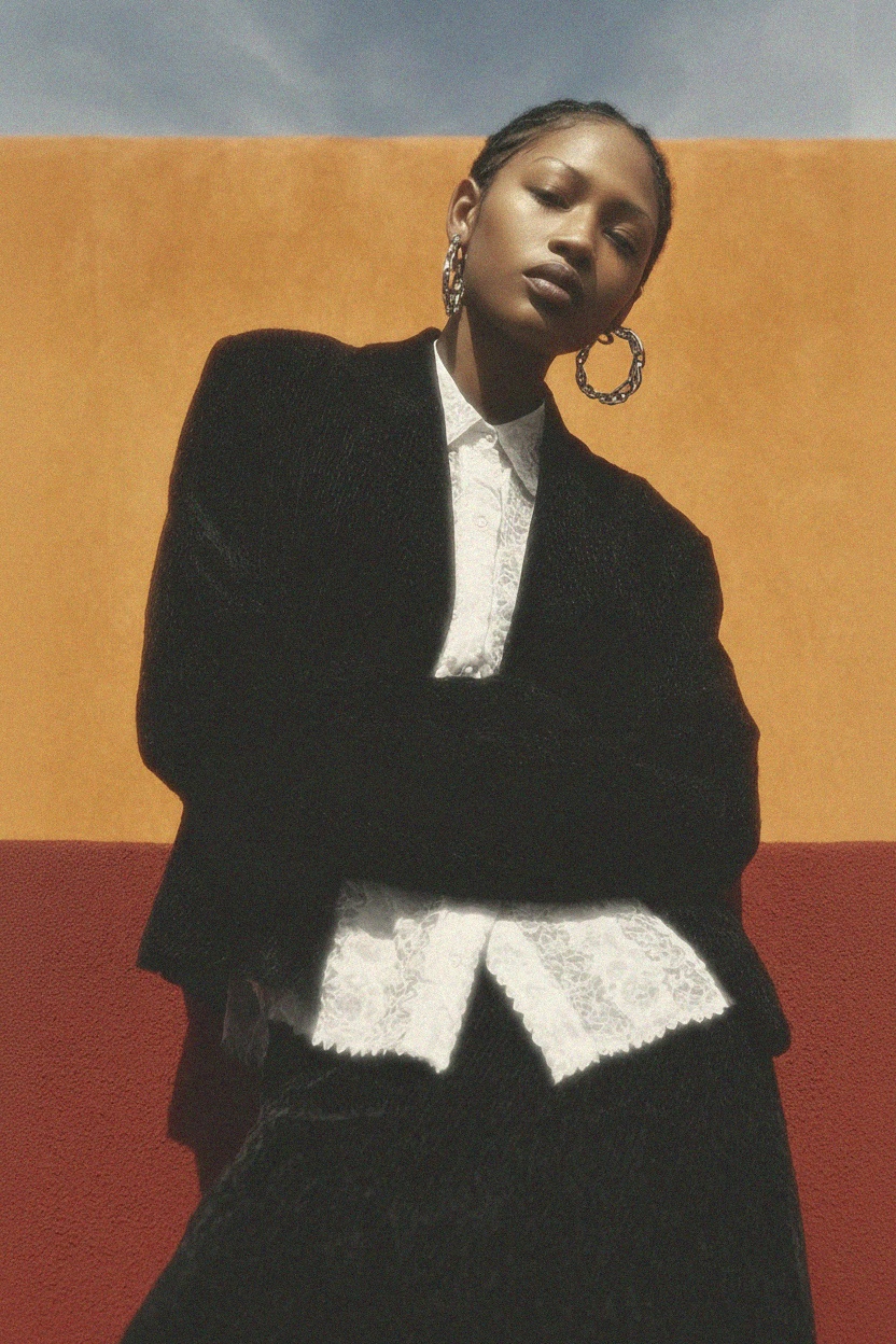 Oversized Black Knit Sweater with Ribbed Details photo 2