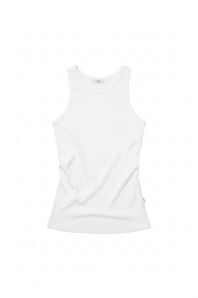 White Ribbed Racerback Tank Top photo 1