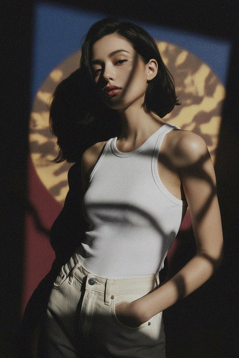 Essential White Ribbed Racerback Tank Top photo 2