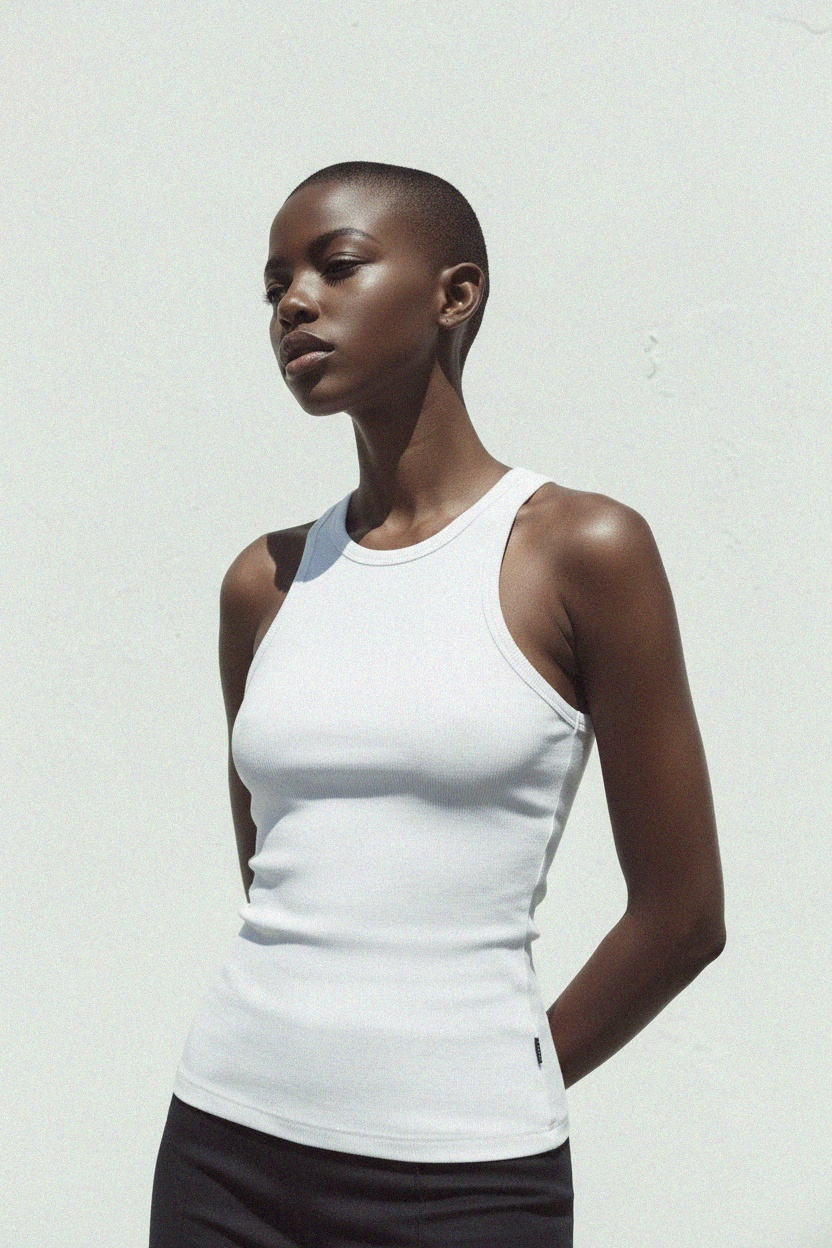 Essential White Ribbed Racerback Tank Top photo 3