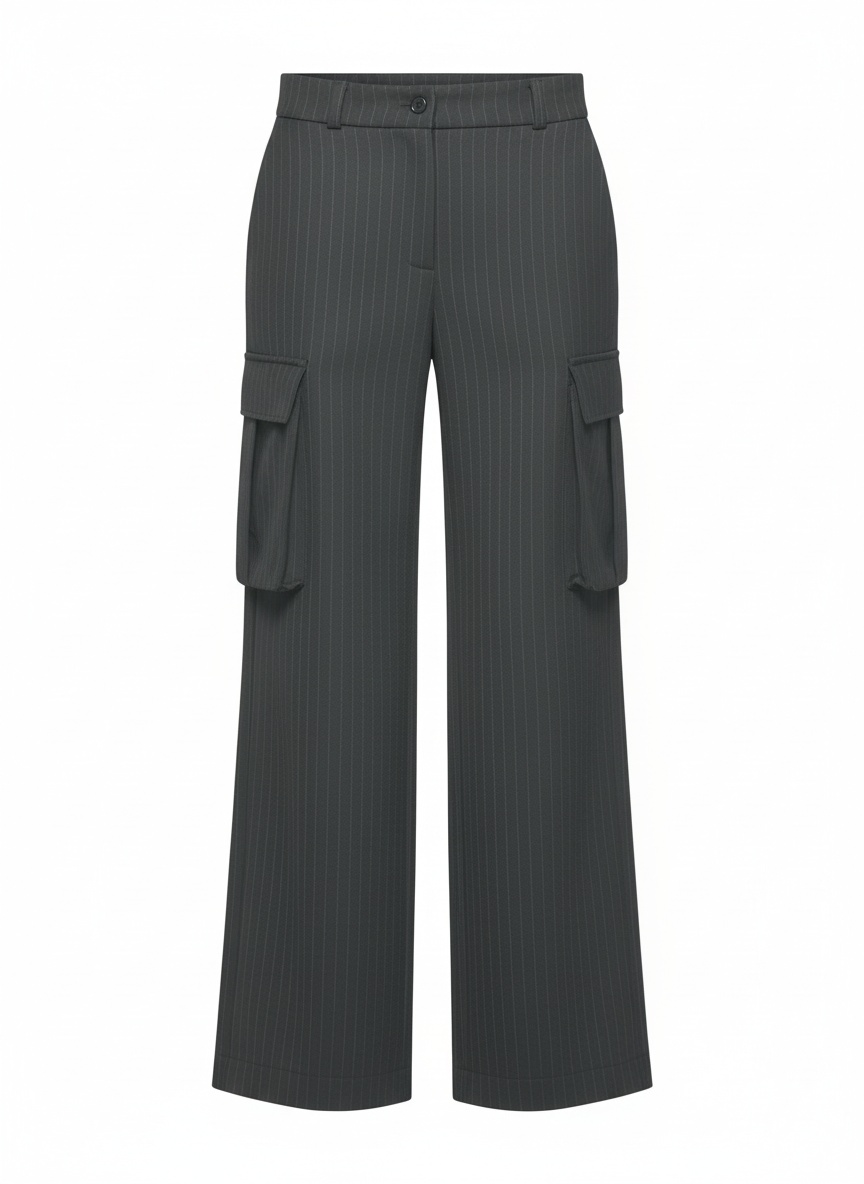 Pinstripe Wide-Leg Cargo Pants photo 1