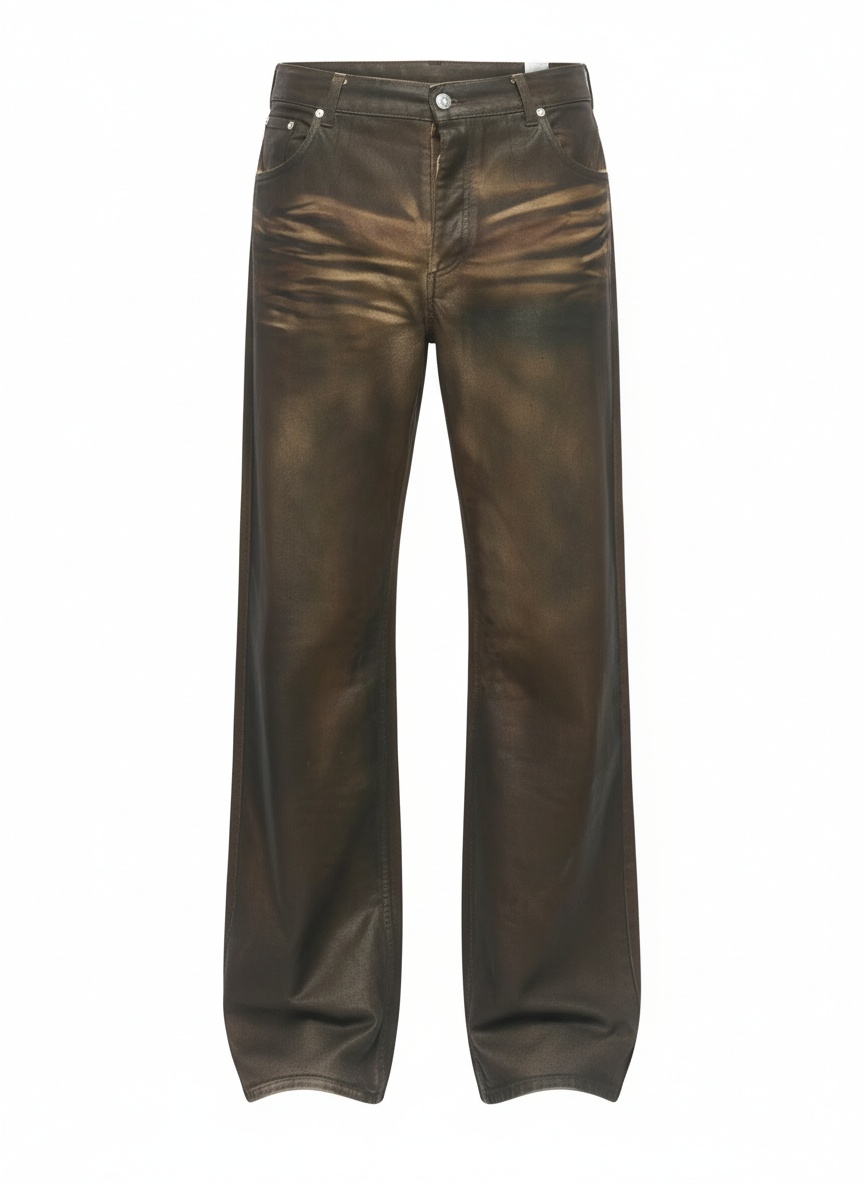Coated Wide-Leg Jeans in Distressed Brown photo 1