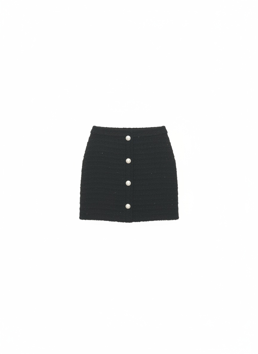 Black Tweed Button-Front Mini Skirt & Cropped Top Set photo 1