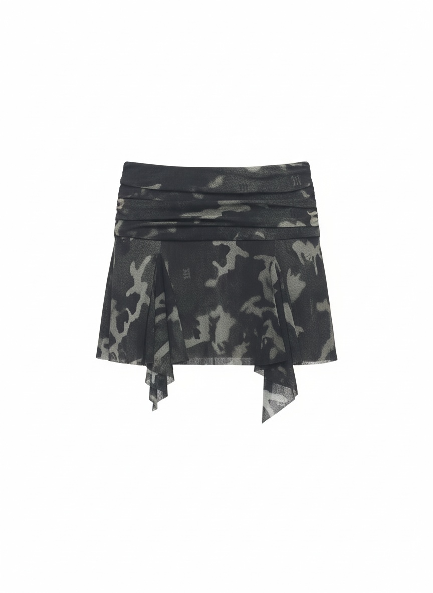 Camouflage Ruched Asymmetrical Mini Skirt photo 1