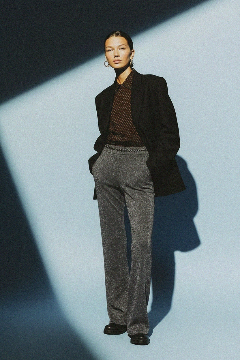 Silver Glitter Knit Straight Leg Pants photo 3