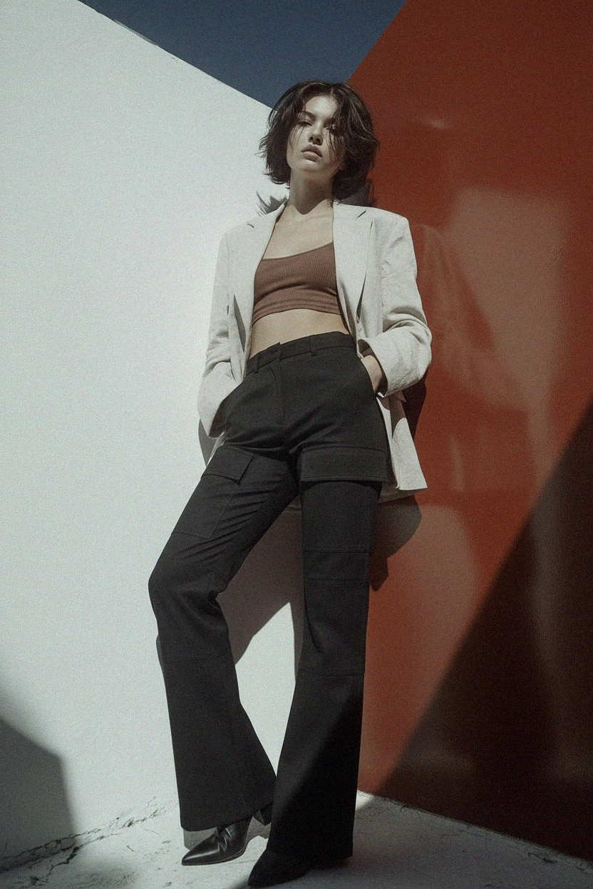 Black Cargo Flared Pants photo 3