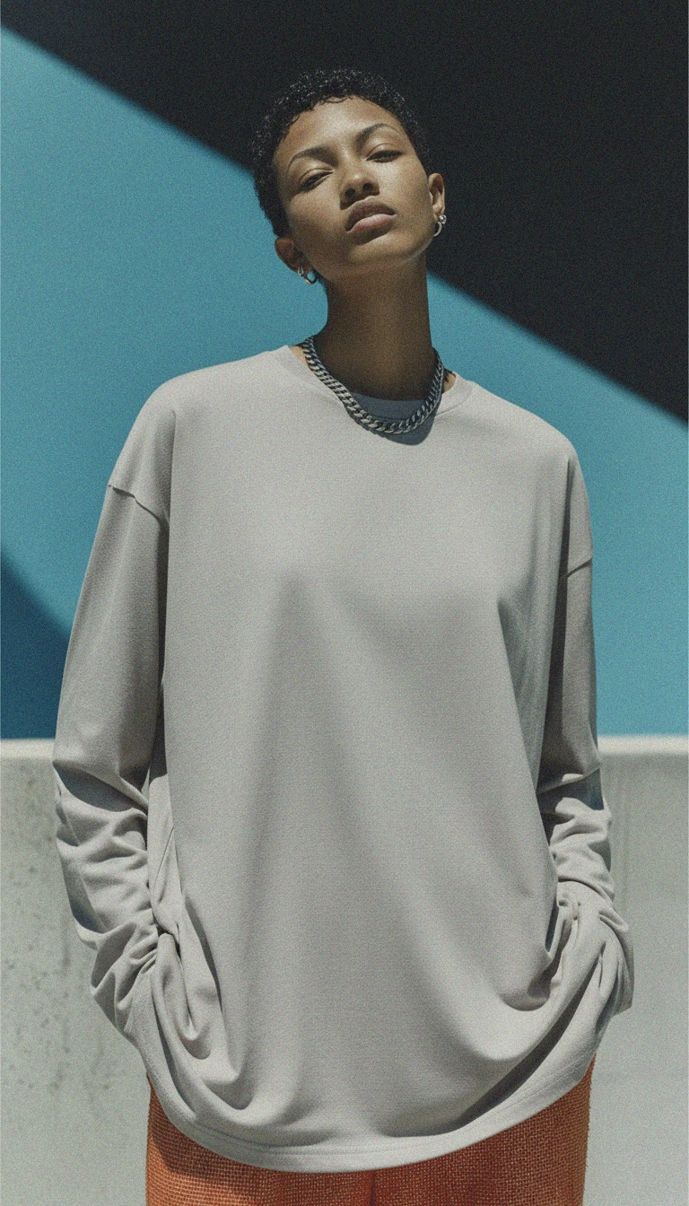 Oversized Long Sleeve Crew Neck T-Shirt photo 3