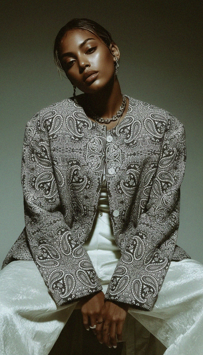Oversized Paisley Print Button-Front Jacket photo 2
