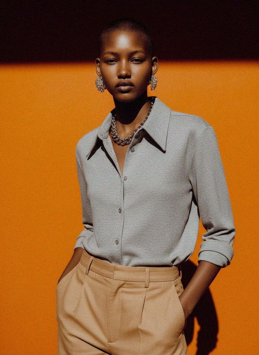 Heather Grey Relaxed Button-Up Shirt photo 3