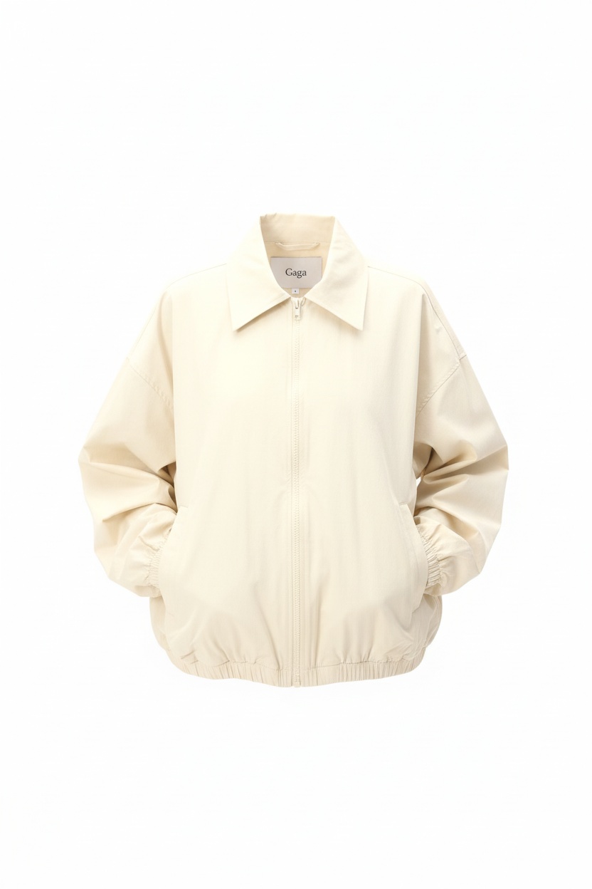 Oversized Beige Zip-Up Bomber Jacket photo 1