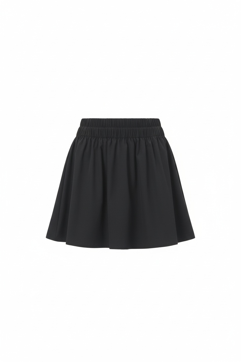 Black Gathered Waist Flared Mini Skirt photo 1