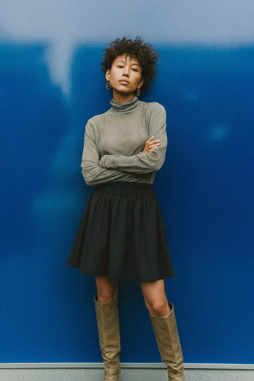 Black Gathered Waist Flared Mini Skirt photo 4