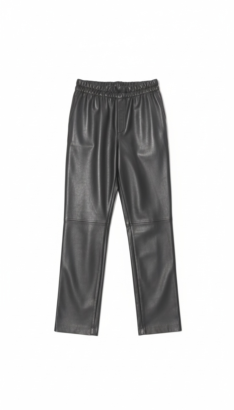 Black Faux Leather Relaxed Fit Pants photo 1