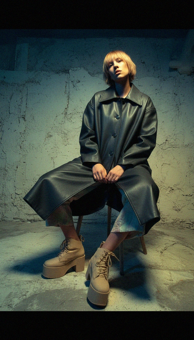 Oversized Faux Leather Long Coat photo 2