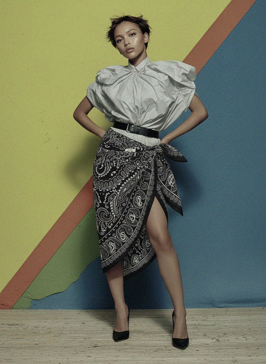 Black & White Bandana Print Sarong Wrap photo 2