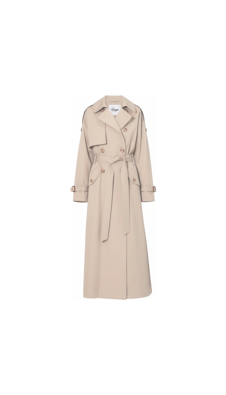 Classic Long Beige Trench Coat with Tie Belt photo 1