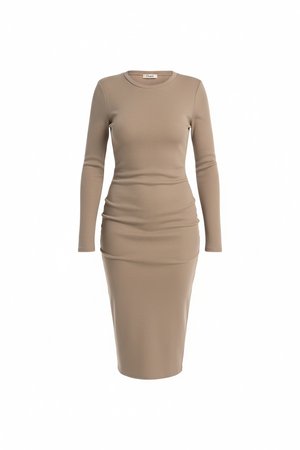 Elegant Ribbed Knit Long Sleeve Midi Dress