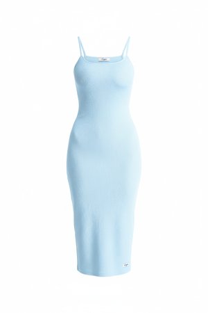 Light Blue Ribbed Sleeveless Midi Dress