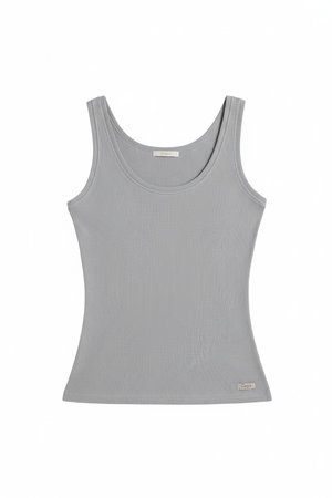 Fitted Grey Ribbed Scoop Neck Tank Top
