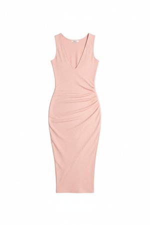 Sleeveless Ribbed V-Neck Midi Dress - Pink