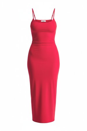 Red Midi Bodycon Dress with Spaghetti Straps