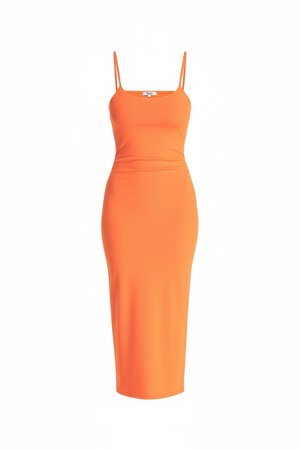 Orange Bodycon Midi Dress with Spaghetti Straps