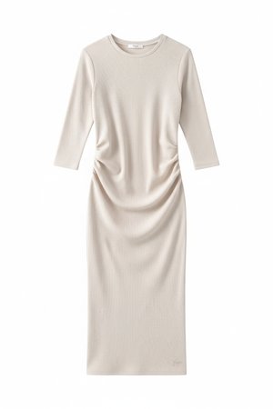 Ribbed Knit Midi Dress with 3/4 Sleeves