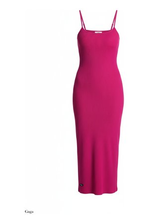 Fuchsia Ribbed Spaghetti Strap Bodycon Midi Dress