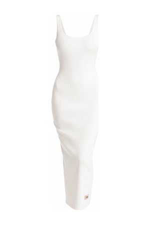 Sleek Ribbed Bodycon Midi Dress in White
