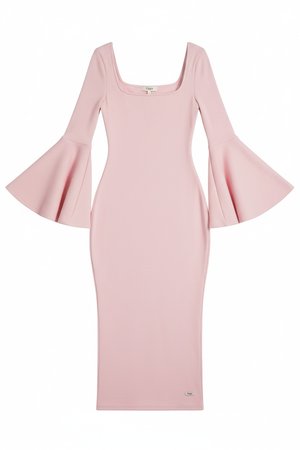 Elegant Ribbed Midi Dress with Bell Sleeves