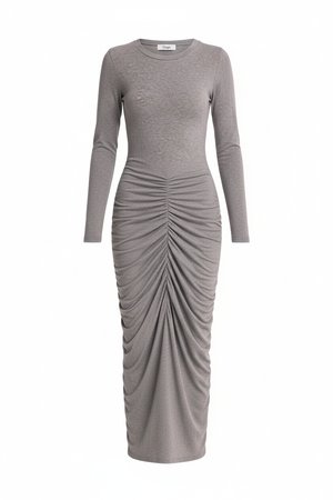 Fitted Grey Long Sleeve Maxi Dress