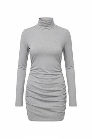 Long Sleeve Grey Turtleneck Mini Dress