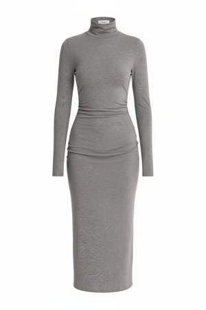 Fitted Long Sleeve Turtleneck Midi Dress