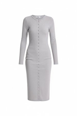 Form-Fitting Ribbed Button-Front Midi Dress