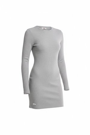 Grey Ribbed Long Sleeve Mini Dress