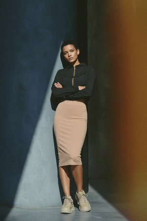 Beige Bodycon Midi Skirt