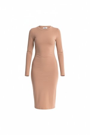 Classic Beige Long Sleeve Midi Fit Dress
