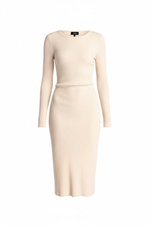 Ribbed Knit Long Sleeve Midi Dress