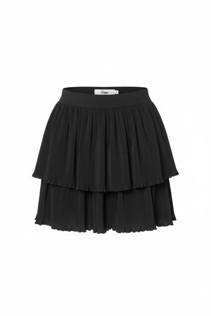 BIZUU Black Pleated Tiered Mini Skirt