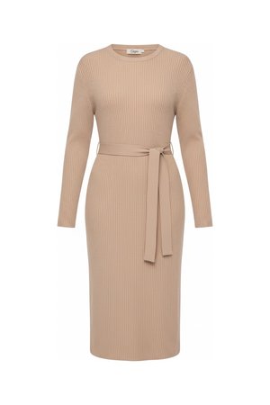 Ribbed Knit Midi Dress with Tie Waist