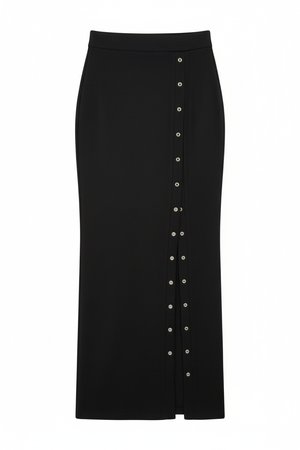Black Maxi Skirt with Side Snap Button Slit