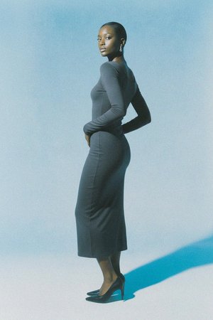 Sleek Long Sleeve Midi Dress