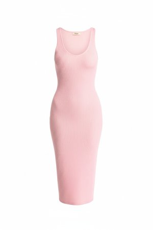 Pink Ribbed Knit Bodycon Midi Dress