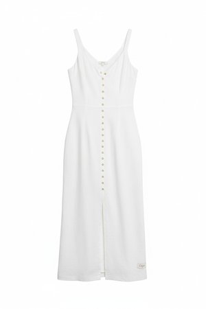 White Sleeveless Button-Down Midi Dress
