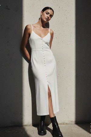 White Sleeveless Button-Down Midi Dress