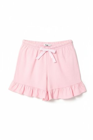 Pink Ruffled Hem Drawstring Shorts