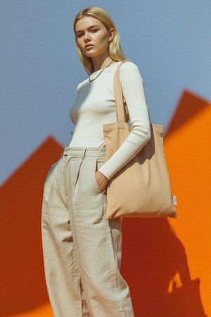 NUDYESS Ribbed Tote Bag - Stylish Beige Carryall