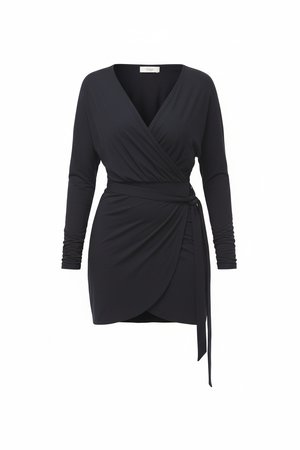 Black Long Sleeve Wrap Mini Dress