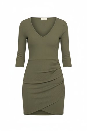 Ribbed V-Neck Mini Dress